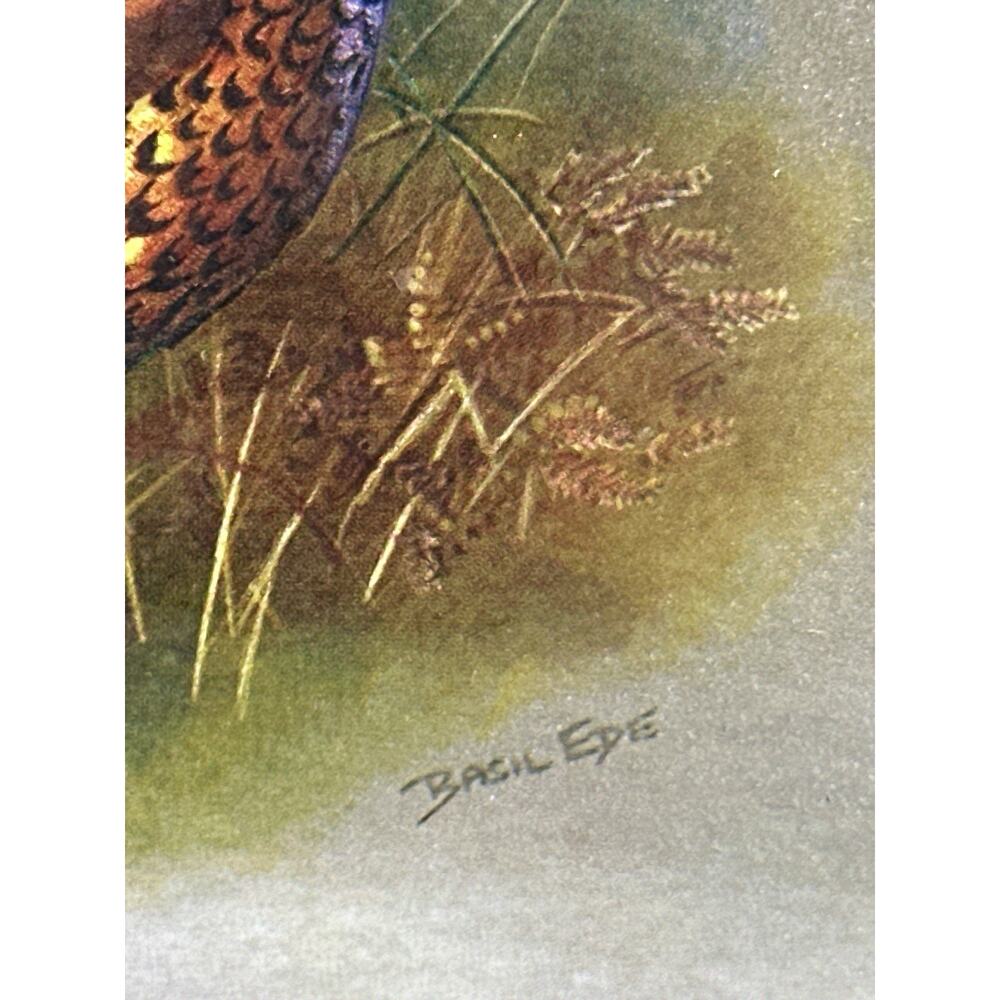 Vintage Basil Ede The Pheasant Foil Art Signed Framed Game Bird 12.5x11 - Picture 5 of 8